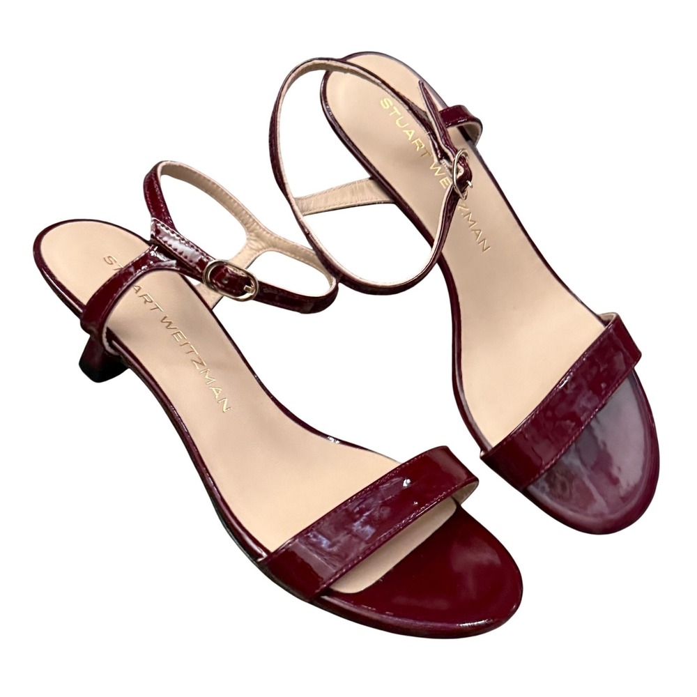 Stuart Weitzman Minimalist 50 Sandal Womens 6.5B Rosewood Burgundy Patent Heel